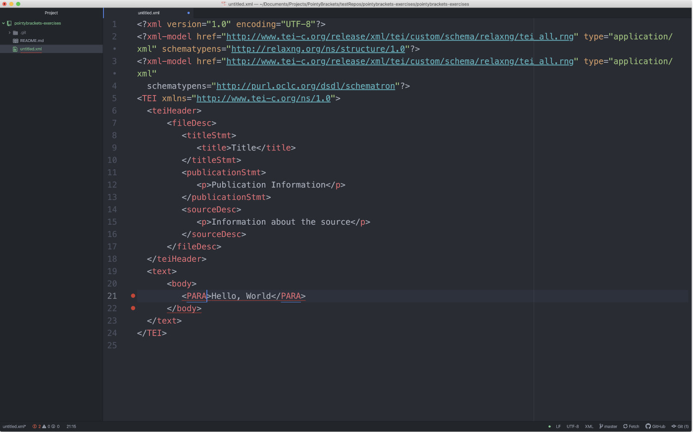 An invalid TEI document in Atom
