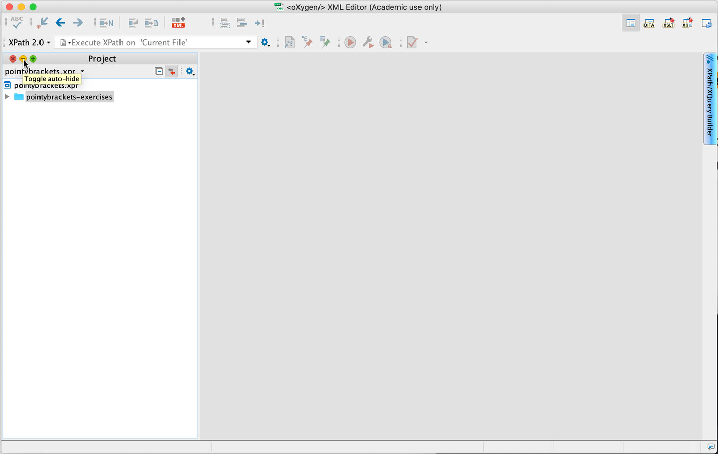 Hide oXygen XML Editor’s project panel by click on the yellow (or thumbtack) button